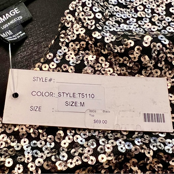 Hommage from Los Angeles NWT Metallic Blouse Medium Gold Sequin Sheer Neutral - Picture 12 of 14